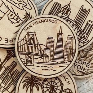San Francisco Reise-Token oder Magnet | Wood Zustand, Stadt, Wahrzeichen, Nationalparks oder Land Sammler Token | Travel Tracking Token