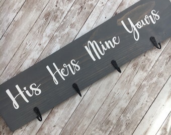 His Hers Mine Yours Towel Hooks | 2 or 4 Hooks | Bathroom Towel Hooks | Mr. Mrs. Towel Hanger | Modern Farmhouse Decor | Bathroom Decor