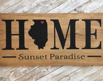 Personalized Illinois Home State Wood Sign: Custom Town Name