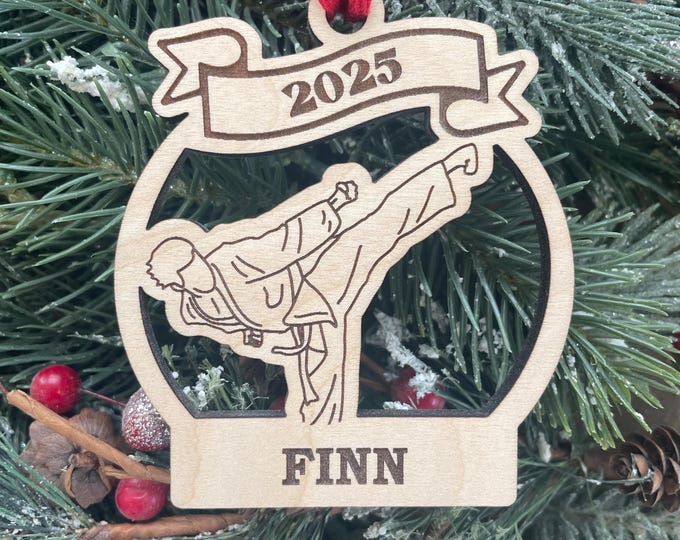 Personalized Karate Christmas Ornament: Engraved Wood, 2025