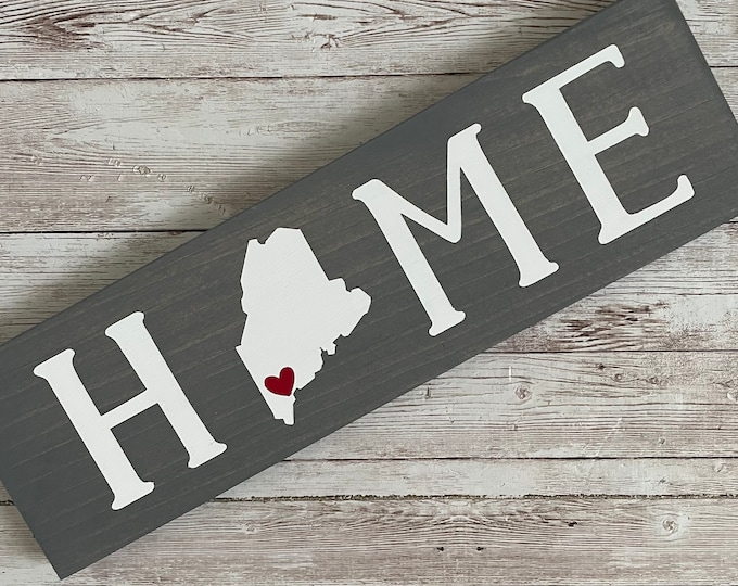 Maine Home State Wood Sign | Housewarming | Gallery Wall Decor | 3 sizes Available 3.5” x 12”, 5.5 x 18” and 9 x 32” Sign