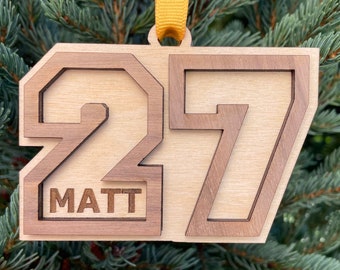 Varsity Player Number with Name Christmas Ornament | Personalized Jersey Number Ornament | Sports Jersey Team Ornament | 2025 Christmas