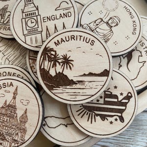 Mauritius Reise-Token oder Magnet | Wood Zustand, Stadt, Wahrzeichen, Nationalparks oder Land Sammler Token | Travel Tracking Token