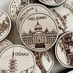 Minimaler Reisepass oder Magnet | Wood Zustand, Stadt, Wahrzeichen, Nationalparks oder Land Sammler Token | Travel Tracking Token