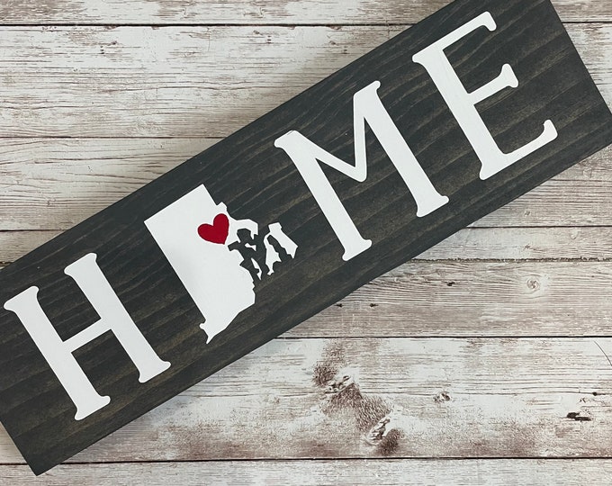 Rhode Island Home State Wood Sign | Housewarming | Gallery Wall Decor | 3 sizes Available 3.5” x 12”, 5.5 x 18” and 9 x 32” Sign