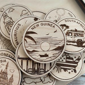 Neu-Guinea Reise-Token oder Magnet | Wood Zustand, Stadt, Wahrzeichen, Nationalparks oder Land Sammler Token | Travel Tracking Token