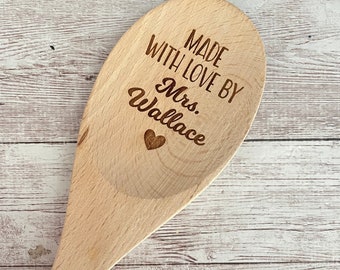 Custom Mixing Spoon | Made with Love by Mrs. Spoon | Bridal Shower Gift | Engraved Wood Mixing Spoon