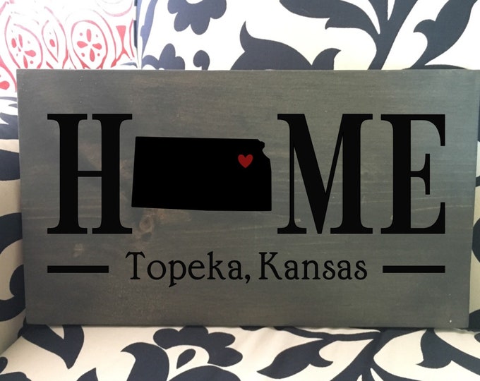 Kansas (KS) State HOME sign - 2 sizes available - Customized with town name