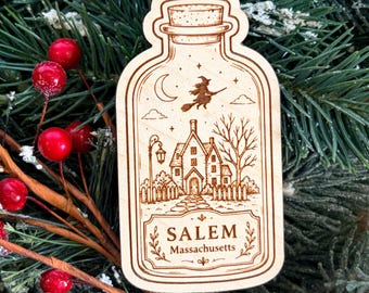 Salem, Massachusetts Ornament: Engraved Wood Destination Souvenir