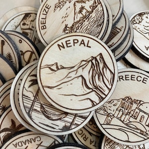 Template Travel Token or Magnet | Wood State, City, Landmark, National Parks, or Country Collector Tokens | Travel Tracking Token