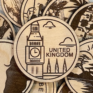 Großbritannien Reise Token oder Magnet | Wood Zustand, Stadt, Wahrzeichen, Nationalparks oder Land Sammler Token | Travel Tracking Token