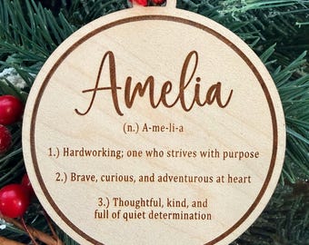 Amelia Name Definition Ornament or Sign or Magnet | Name Meaning Gift | 2026 Baby Shower Gift | Name Meaning Ornament | Baby Shower Gift Tag