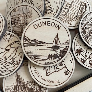 Jeton ou aimant de voyage de Dunedin | Jetons de collection pour l'état, la ville, le monument, les parcs nationaux ou le pays du bois | Jeton de suivi de voyage