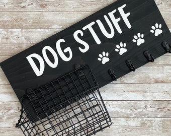 Dog Stuff Dog Leash & Snack Basket Holder | Leash Hook and Basket Sign