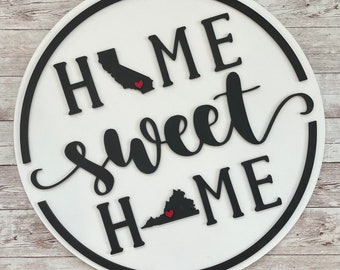 Two State Home Sweet Home Wood Sign: California to Virginia Farewell Gift