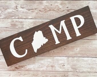 Custom State Wood Sign: "Camp" Vacation Home Decor
