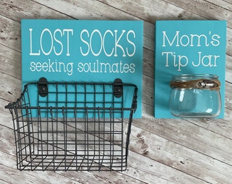 Laundry Room Sign Combo | Mom’s Tip Jar AND Lost Socks - Seeking Solemates (or Soulmates) | Color Pop Series