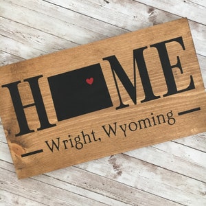 Wyoming Home State Wood Sign: Personalized Town Decor