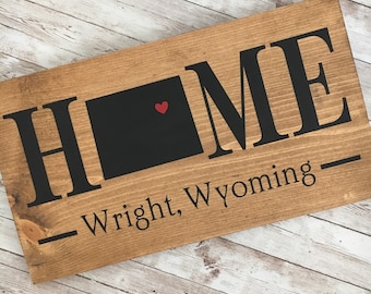 Wyoming Home State Wood Sign: Personalized Town Decor