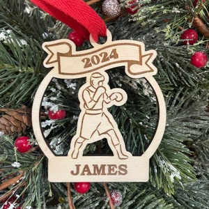 Personalized Boxer Christmas Ornament: Engraved Wood, 2025