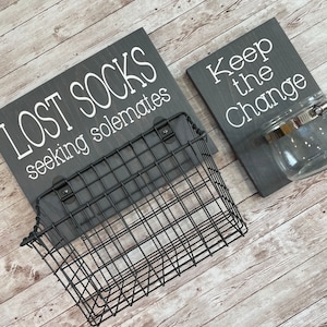 Laundry Room Sign Combo | Keep the Change Jar AND Lost Socks - Seeking Solemates (or Soulmates) | Color Pop Series