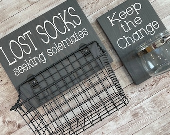 Laundry Room Sign Combo | Keep the Change Jar AND Lost Socks - Seeking Solemates (or Soulmates) | Color Pop Series