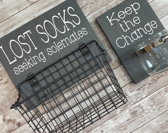 Laundry Room Sign Combo | Keep the Change Jar AND Lost Socks - Seeking Solemates (or Soulmates) | Color Pop Series