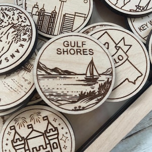 Jeton ou aimant de voyage de Gulf Shores | Jetons de collection pour l'état, la ville, le monument, les parcs nationaux ou le pays du bois | Jeton de suivi de voyage