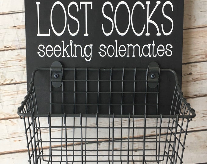 Lost Socks Seeking Solemates Basket | Color Pop Series | Laundry Room Decor & Organization | Multi Color Options