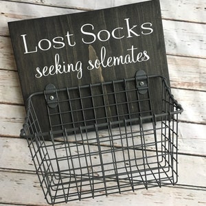 Laundry Room Sign Combo Keep the Change AND Lost Socks Seeking Solemates or Soulmates Wood sign with attached glass Coin Jar image 4
