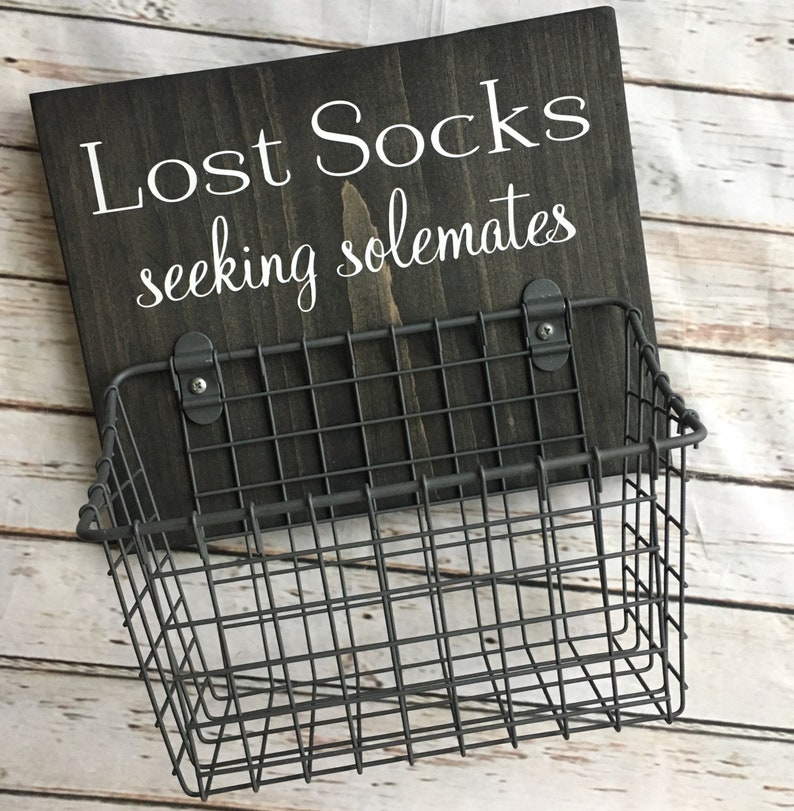 Laundry Room Sign Combo Keep the Change AND Lost Socks Seeking Solemates or Soulmates Wood sign with attached glass Coin Jar image 4