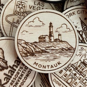 Jeton de voyage ou aimant de Montauk | Jetons de collection pour l'état, la ville, le monument, les parcs nationaux ou le pays du bois | Jeton de suivi de voyage