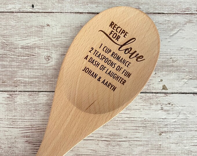 Custom Mixing Spoon | Recipe for Love Spoon | Bridal Shower Favor | Engraved Wood Mixing Spoon