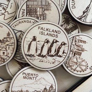 Falkland Inseln Reisetoken oder Magnet | Wood Zustand, Stadt, Wahrzeichen, Nationalparks oder Land Sammler Token | Travel Tracking Token