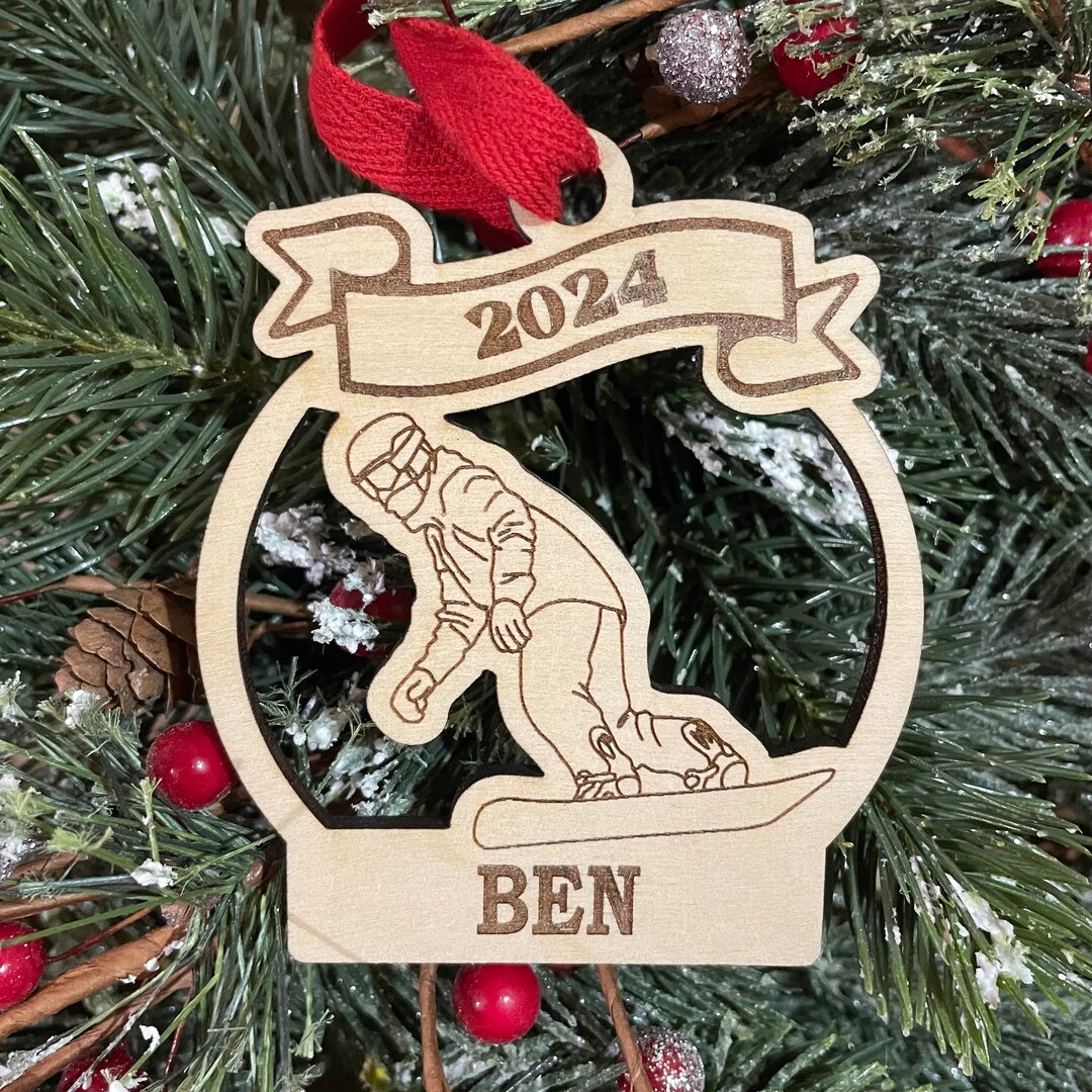Personalized Snowboarder Wood Christmas Ornament: Engraved 2026