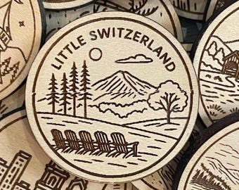 Little Switzerland Travel Token or Magnet or Ornament: Engraved Wood Destination World Traveler Collector Souvenir