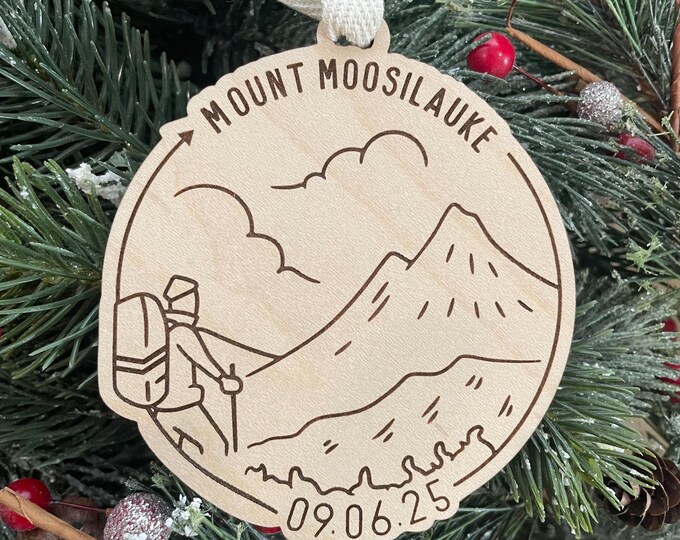 Custom Mountain Name & Date Ornament | NH Hiker Ornament | New Hampshire Mountains | Hiking Souvenir | Hiking Gift Idea