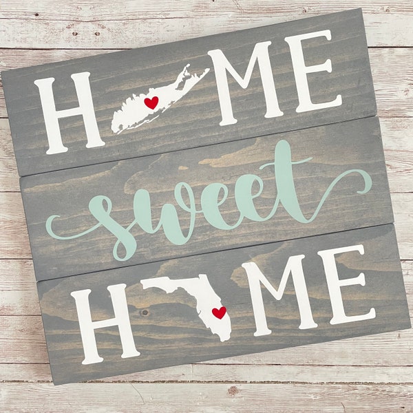 Long Island New York to Florida Home Sweet Home 2 State Wood Sign | Two State Home Sign | New Home Gift idea | Housewarming Gift Idea