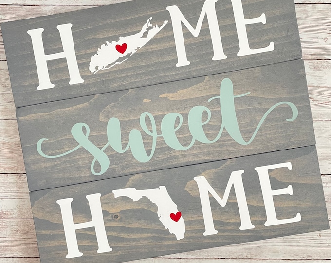 Long Island New York to Florida Home Sweet Home 2 State Wood Sign | Two State Home Sign | New Home Gift idea | Housewarming Gift Idea