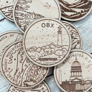 Jeton de voyage ou aimant OBX | Jetons de collection pour l'état, la ville, le monument, les parcs nationaux ou le pays du bois | Jeton de suivi de voyage