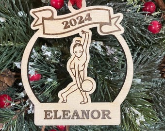 Personalized Gymnastics Ornament: Engraved Wood, 2025 Christmas Gymnast Gift