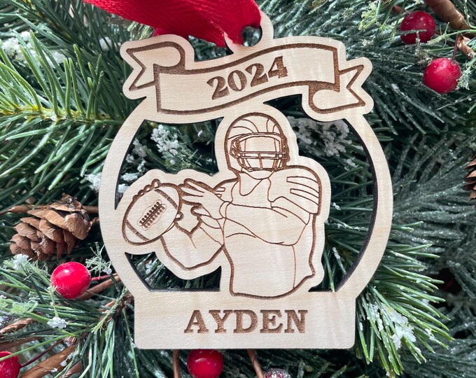 Football Quarterback Player 2025 Christmas Ornament | Personalized Football Ornament | Football Right Handed and Left Handed Player Ornament