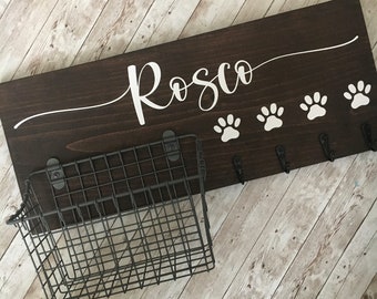 Custom Dog Leash Hook and Basket Sign: Pet Organizer