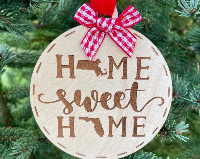 Massachusetts to Florida Home Sweet Home Wood Ornament | State to State Home | New Home Gift idea | Housewarming Gift | Christmas 2024