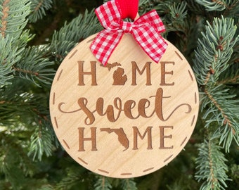 Michigan to Florida Home Sweet Home Wood Ornament | State to State Home | New Home Gift idea | Housewarming Gift Idea | Christmas 2024