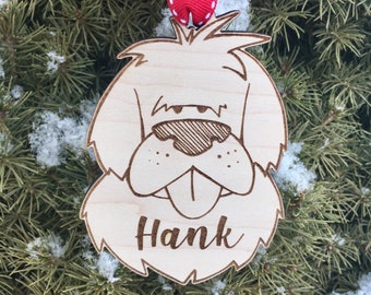 Personalized Newfoundland Dog Christmas Ornament: Engraved Birch Wood Puppy Gift
