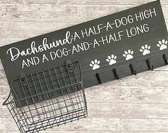 Dachshund Dog Wall Organizer | Leash Hook and Basket Sign | New Dog Parent Gift | New Puppy Gift