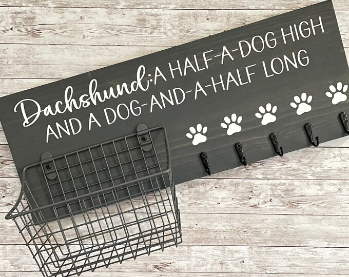 Dachshund Dog Wall Organizer | Leash Hook and Basket Sign | New Dog Parent Gift | New Puppy Gift