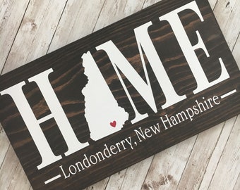 New Hampshire (NH) State HOME sign customized with town name - 2 sizes available