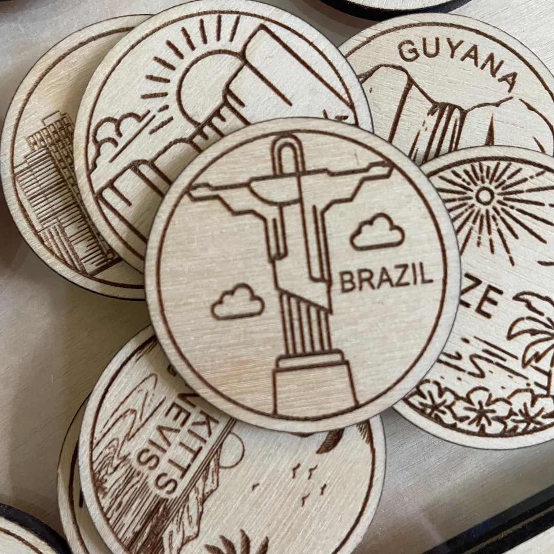 Brazil Travel Token or Magnet or Ornament: Engraved Wood Destination ...